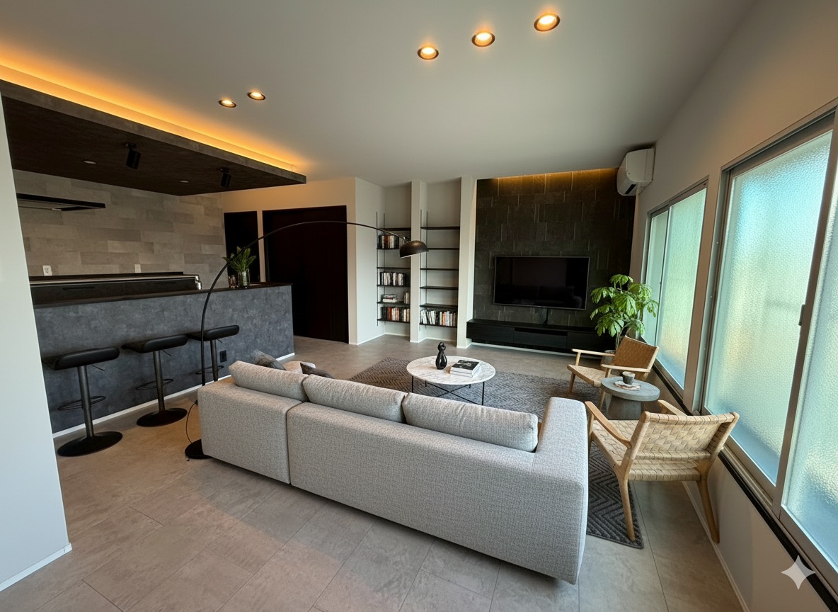 ホテルライクな大人の空間へ　間接照明が映えるモダンリビング